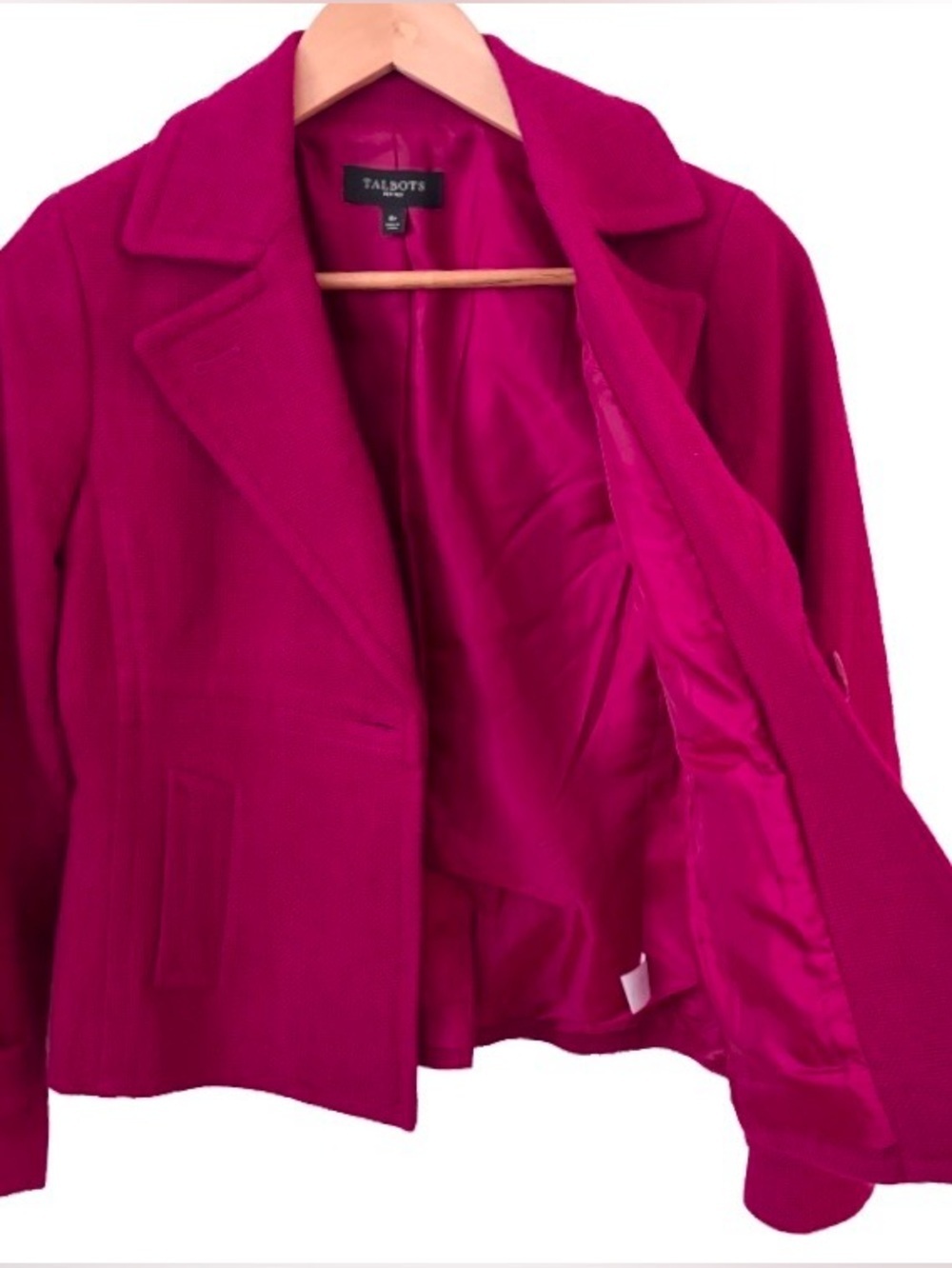 Talbots fuchsia cotton tweed lined 1 button blazer SZ 8P old money office - Picture 6 of 9